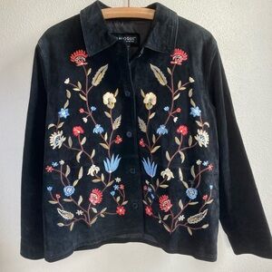 Fantastic Suede Embroidered Floral Button Front Jacket by Dialogue Size Large